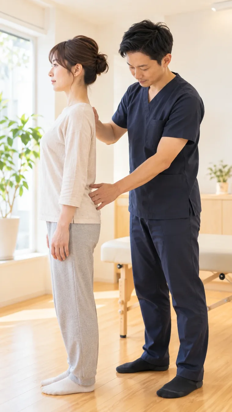 立った姿勢を横から確認する様子