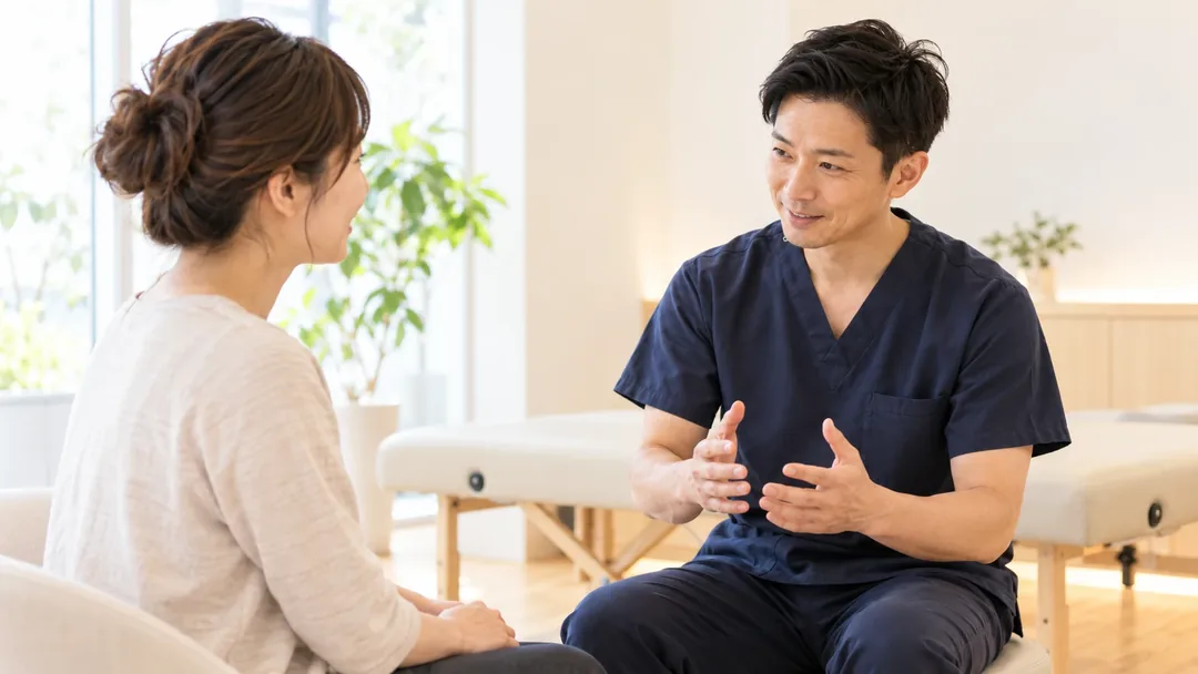 施術者と向かい合って話す様子