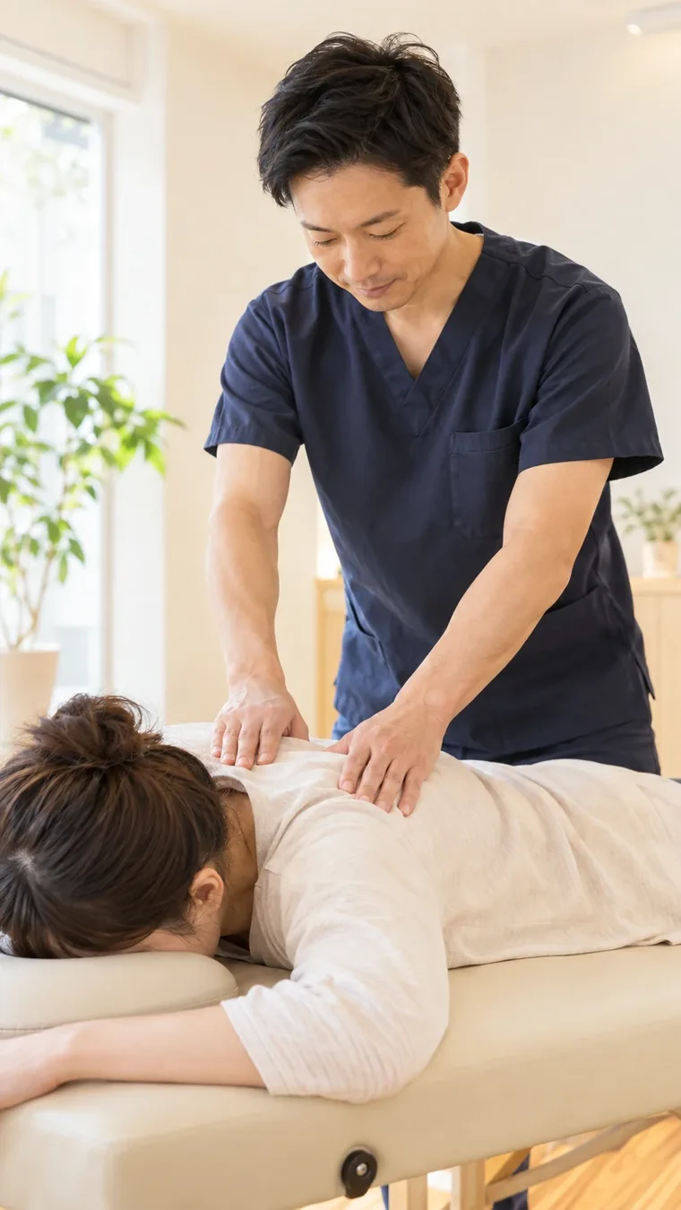 院長が背中に手を当てて施術する様子